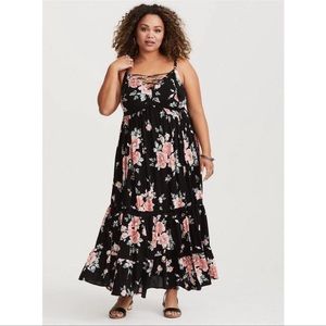 Black Floral Tassel Maxi Dress